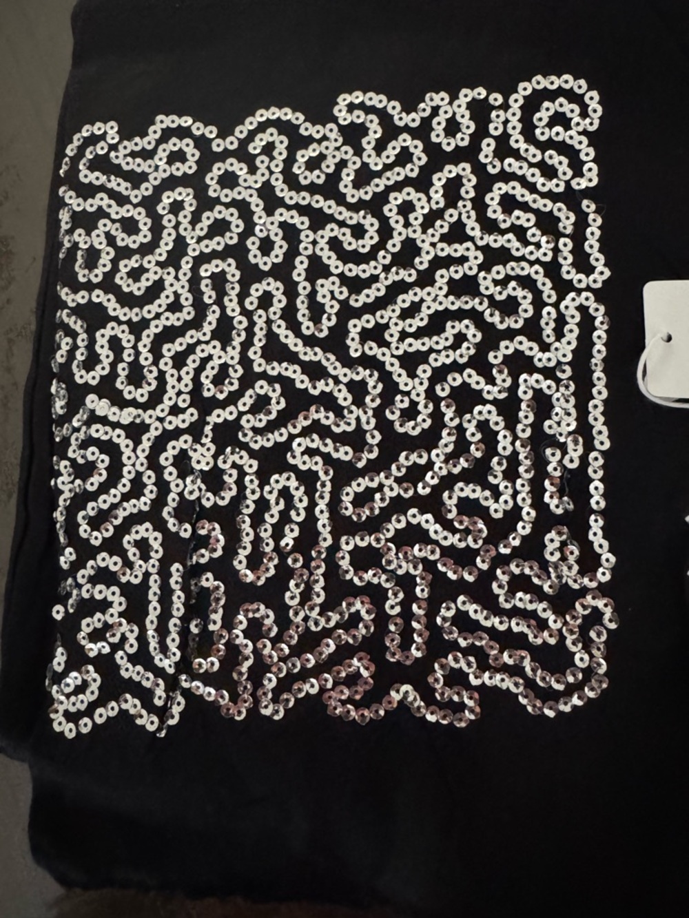 Elizabeth Gillett Black Viscose Silver sequins embroidered Shawl Scarf 70”x40” - Picture 7 of 11